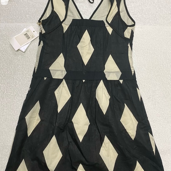 Black White Diamond A Line Harlequin Mini Dress - Picture 3 of 14
